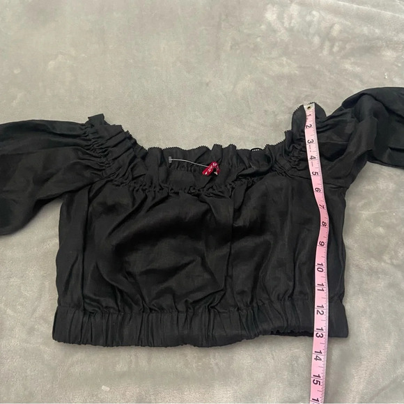 New! Staud Tristan Black Linen Off The Shoulder Crop Top NWOT 27173 - Picture 5 of 11